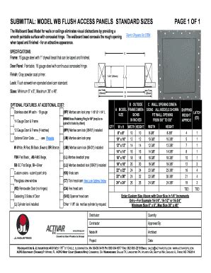 Fillable Online SUBMITTAL MODEL WB FLUSH ACCESS PANELS STANDARD SIZES