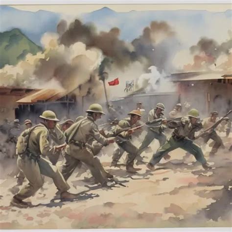 Artiller Strike Bataan 1942 In Watercolor