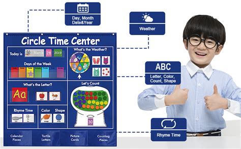 Sisenny Circle Time Center Pocket Chart Calendar Educational Pocket Chart Learning Shape Color