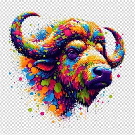 Premium PSD | A drawing of a buffalo with colorful and colorful spots