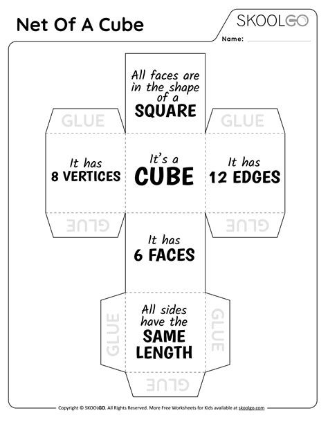 Net Of A Cube Free Worksheet Skoolgo