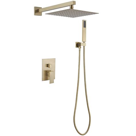 Bwe Brushed Gold 1 Handle Multi Head Square Shower Set Faucet Valve