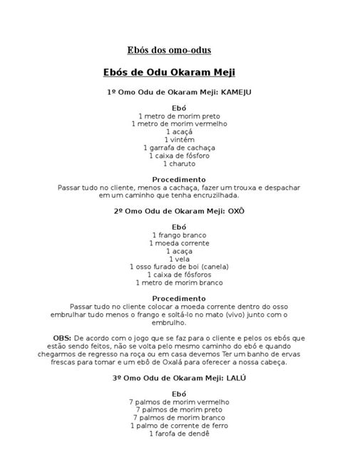 Eb S De Odu Pdf Mel Mar Oferenda Para Exu Candombl E Umbanda