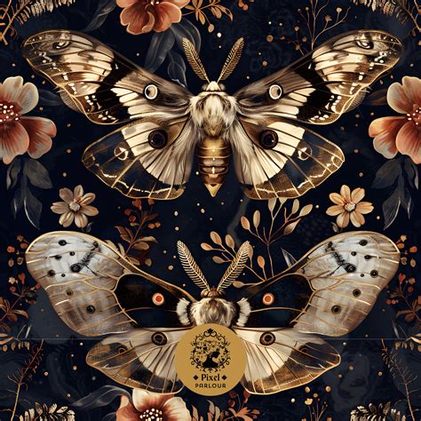 Moth Pattern Moth Wallpaper Moth Seamless Pattern Botanical Print Night
