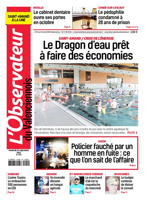 L Observateur Du Valenciennois Saint Amand Du Vendredi 23 Septembre 2022