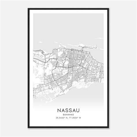 Nassau Bahamas Map Poster Nassau City Road Wall Art Print Custom