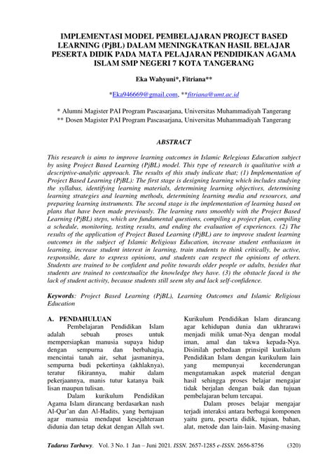 Pdf Implementasi Model Pembelajaran Project Based Learning Pjbl