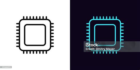 Outline Microchip Icon With Editable Stroke Computing Processor With