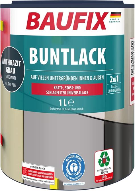 Baufix Buntlack Anthrazit Seidenmatt Liter Lackfarbe