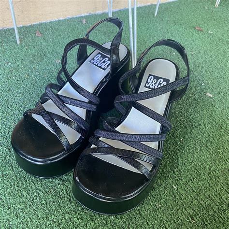 Vintage 9 And Co Strappy Platform Sandals In Black Depop