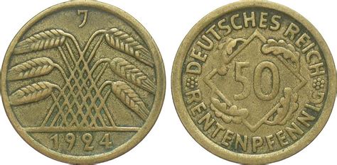 Weimarer Republik 50 Rentenpfennig 1924 J sehr schön MA Shops