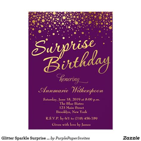 Glitter Sparkle Surprise Birthday Invitation Surprise Birthday