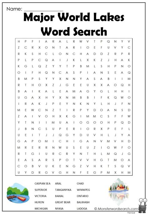 Major World Lakes Word Search Geography Lessons Free Printable Word