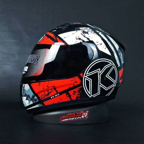 Jual HELM KYT R10 MOTIF SERI 3 BLACK WHITE RED FLUO HELM TOURING KYT R