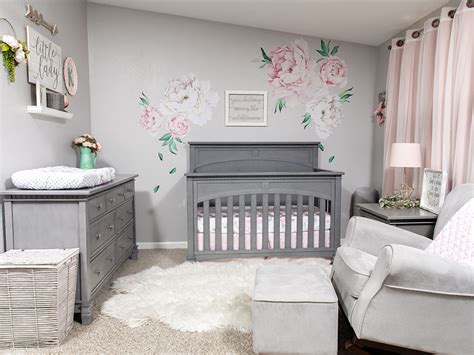 Gray and pink floral baby girl nursery with the Evolur Santa Fe