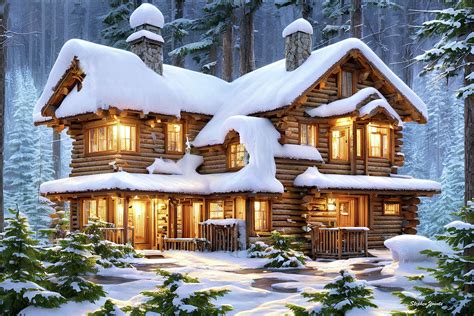 Cabin in the Snow Digital Art by Stephen Younts - Pixels