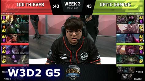 100 Thieves Vs OpTic Gaming Week 3 Day 2 S8 NA LCS Summer 2018 100