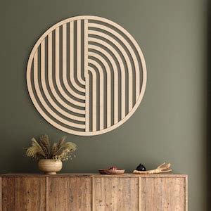 Round Wood Wall Art Modern Wood Wall Art Geometric Decor Minimalist ...