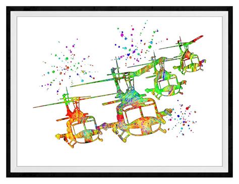 Huey Helicopter Vibrant Watercolor Stencil Painting Modern Art Print - Etsy