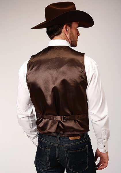 Roper Satin Back Dark Brown Suede Leather Western Vest Mens Leather Western Vests And Jackets