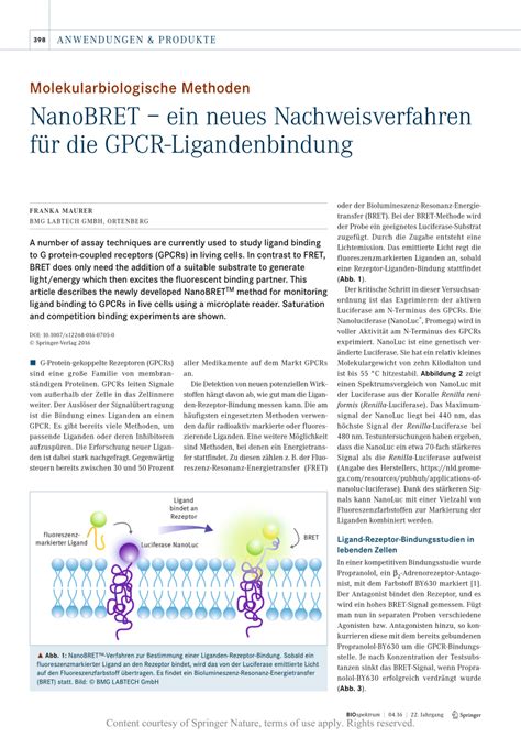 Nanobret Ein Neues Nachweisverfahren Für Die Gpcr Ligandenbindung