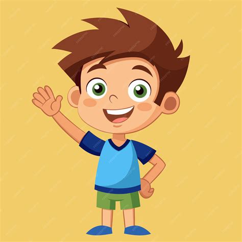 Boy Waving Hand Vector Cartoon Illustration Premium Ai Generated Image