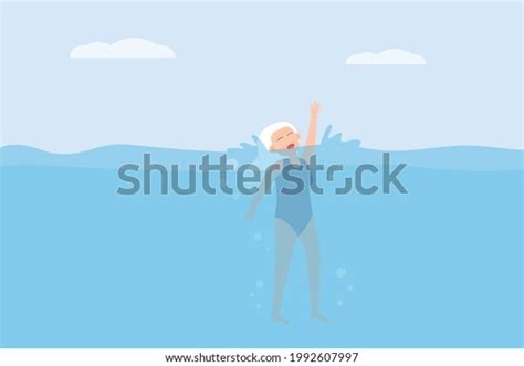 Drowning Vector Concept Senior Woman Drowning Stock Vector Royalty