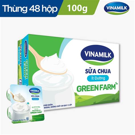 2 Thùng Sữa chua ăn Vinamilk Love Yogurt Green Farm Ít Đường Hộp 100g