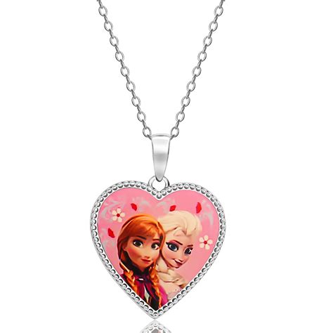 Disney Frozen Girls Sterling Silver Elsa And Anna Heart Pendant