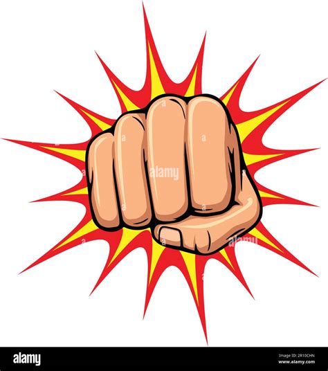 Powerful Punching Fist Front View With Comic Blast Illustration Vector On White Background Stock