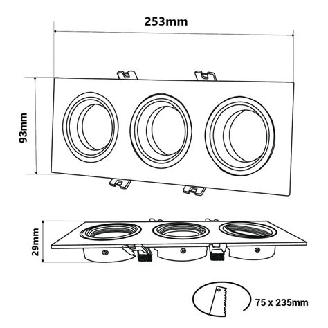 Aro Downlight Cuadrado Basculante Triple Gu Mr Bajo Ugr Corte