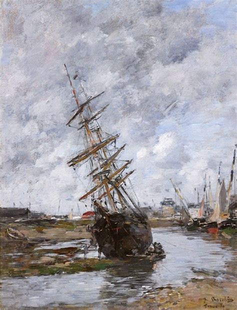 Trouville Sailboat Beached in the Port Painting Eugène Louis Boudin