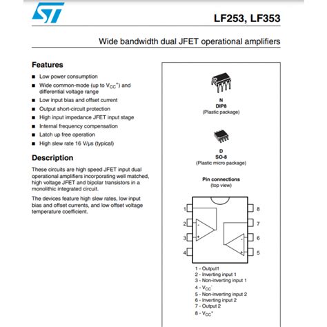 LF353N Dual JFET Input Op Datasheet Pinout And 58 OFF