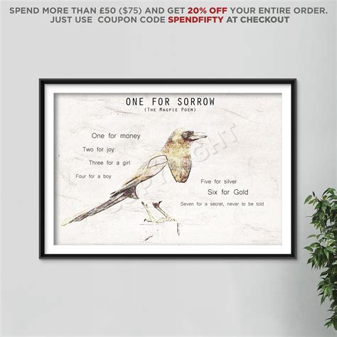 One For Sorrow Original Art Print The Magpie Song Poem Etsy Uk One