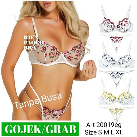 Jual Bra Set BH Celana Dalam CD G String Set Sexy Hot Lingerie Kawat Motif Bordir Bunga