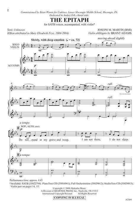 The Epitaph SATB Choir Print Sheet Music Now