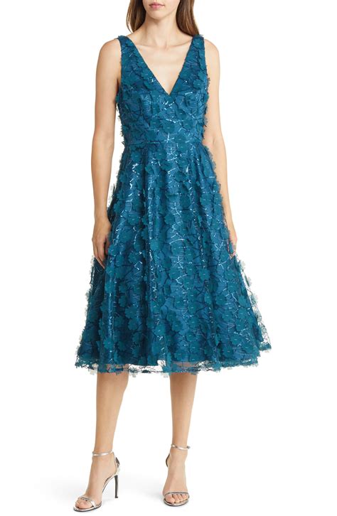 Eliza J Sequin Floral Appliqué Fit And Flare Cocktail Dress In Blue Lyst