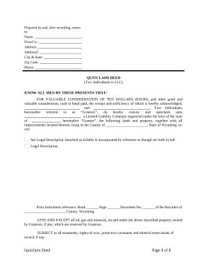 Quitclaim Deed By Two Individuals To Llc Wyoming Doc Template Pdffiller