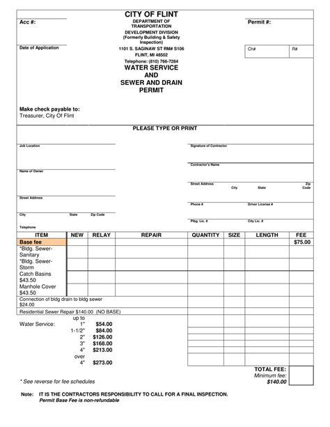 City Of Flint Michigan Water Service And Sewer And Drain Permit Fill