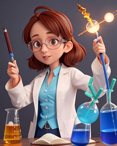 Un dessin animé d une femme scientifique avec un tube à essai et un