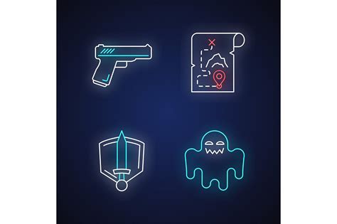 Common Movie Genres Neon Light Icons Outline Icons Creative Market