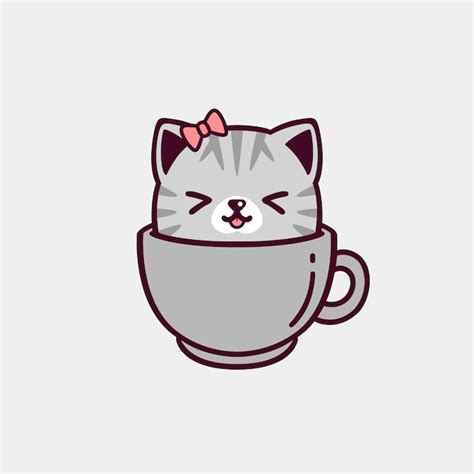 Premium Vector Cute Cat In A Cup Illustration