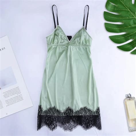 Nova Mulheres Sexy Lace Cetim De Seda Sexy Camisola Lingerie Fechamento De Volta Sleepwear
