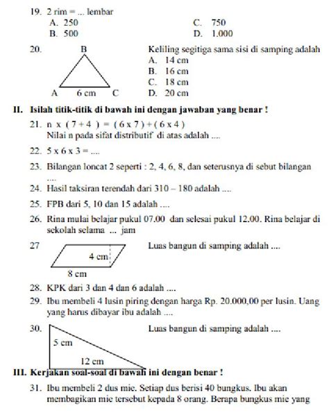 Soal Pat Matematika Kelas