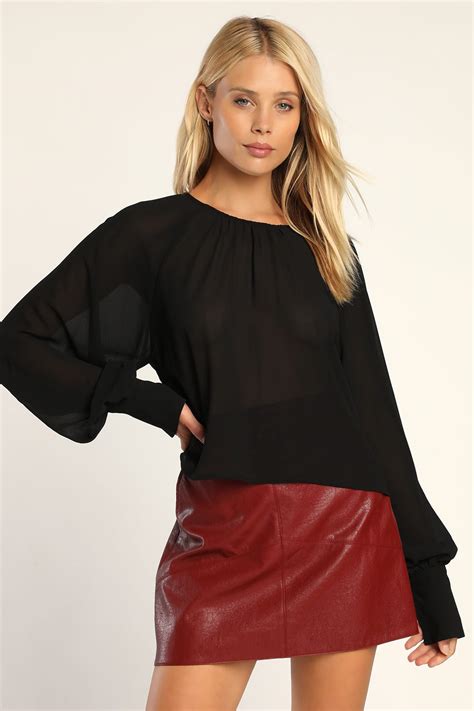 Black Sheer Top Long Sleeve Top Sheer Chiffon Top Lulus