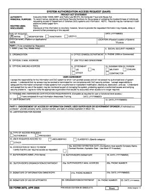 Fillable Online SYSTEM AUTHORIZATION ACCESS REQUEST SAAR DD FORM