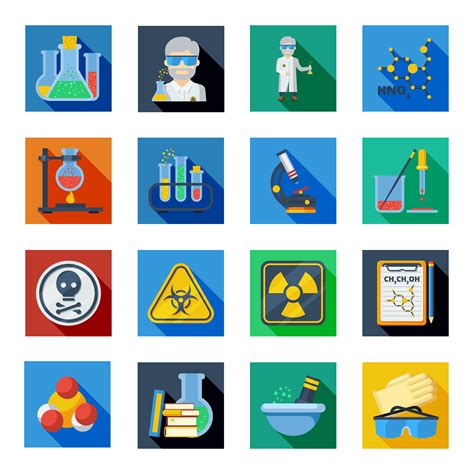 Chemistry Flat Icons Set In Colorful Squares 479047 Vector Art At Vecteezy