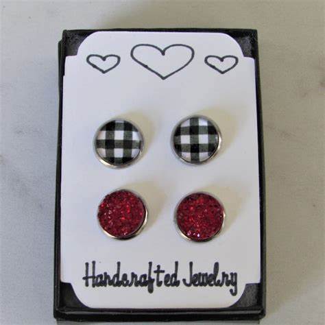 Plaid Stud Earrings Etsy