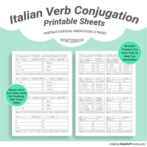 Italian Language Verb Conjugation Practice Worksheets Etsy 日本