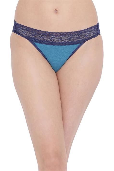 Buy Cotton Low Waist Bikini Panty With Lace Waist In Blue Online India